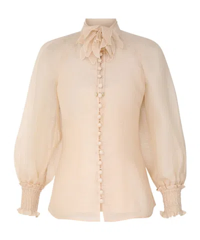 Zimmermann Rebellion Lace-collar Shirt In Neutral