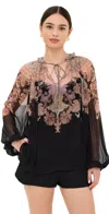 Zimmermann Dawning Placed Paisley Peasant Top In Black Paisley