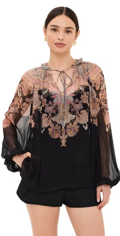 Zimmermann Illustration Billow Blouse Black Paisley In Multi