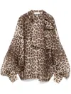 Zimmermann Illustration Billow Leopard-printed Linen-silk Chiffon Top In Brown