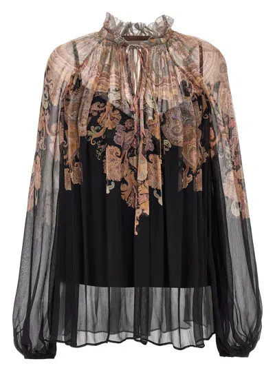 Zimmermann Illustration Billow Shirt, Blouse Multicolor In Black