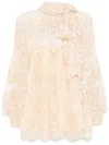 Zimmermann Illustration Pussy-bow Scalloped Cotton-blend Lace Blouse In Neutrals