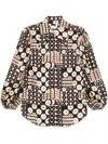 Zimmermann Illustration Geo Print Silk Button-up Shirt In Neutrals