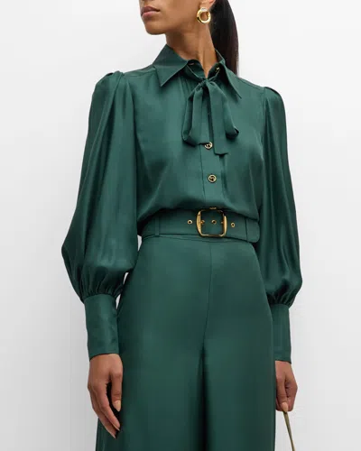 Zimmermann Illustration Blouson Silk Shirt In Green