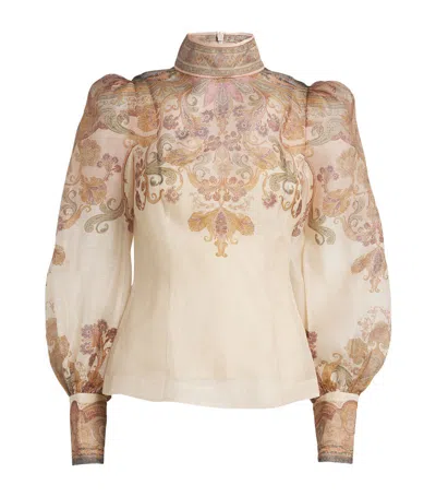 Zimmermann Paisley-print Long Puff-sleeve Top In Multi