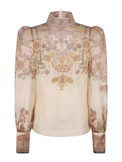 Zimmermann Paisley-print Long Puff-sleeve Top In Multi