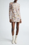 Zimmermann Illustration Crystal-embellished Floral-print Linen And Silk-blend Organza Mini Dress In Sorbetto Eden