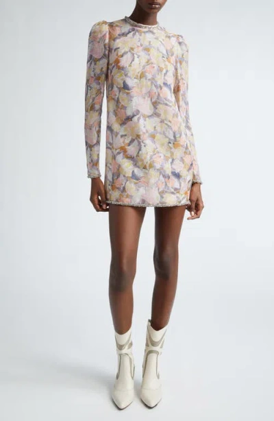 Zimmermann Illustration Crystal-embellished Floral-print Linen And Silk-blend Organza Mini Dress In Multi