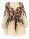 Zimmermann Pleated Floral-print Linen And Silk-blend Mini Dress