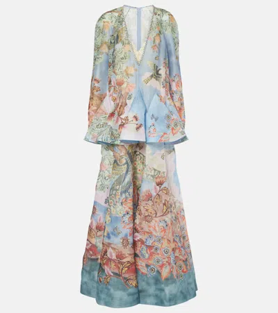 Zimmermann Illustration Crystal-embellished Lace-trimmed Floral-print Linen And Silk-blend Maxi Dress In Eden Garden
