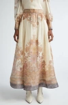 Zimmermann Illustration Printed Organza Midi Skirt In Cream Paisley
