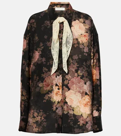 ZIMMERMANN ILLUSTRATION FLORAL SILK TOP