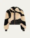 Zimmermann Illustration Swirl Shearling Fur Jacket In Black/cream