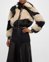 Zimmermann Illustration Swirl Shearling Fur Jacket In Black/cream