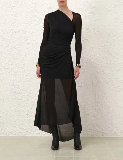 ZIMMERMANN ILLUSTRATION GATHERED DRESS IN BLACK
