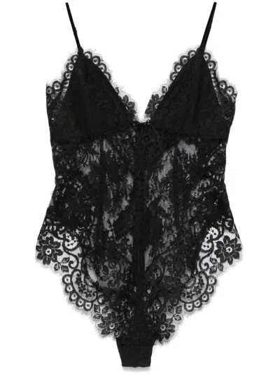 Zimmermann Illustration Cotton Blend Lace Bodysuit In Black