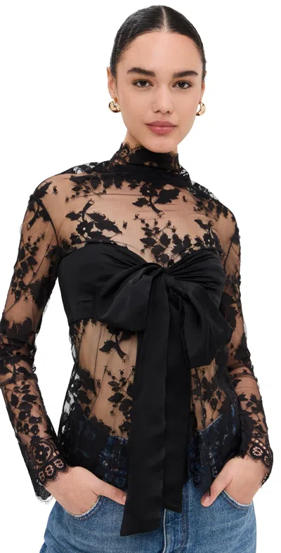 Zimmermann Illustration Bow-detailed Lace-silk Crop Top In Black