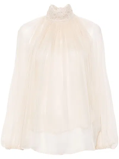 Zimmermann Illustration Lace Edge Blouse In Neutrals