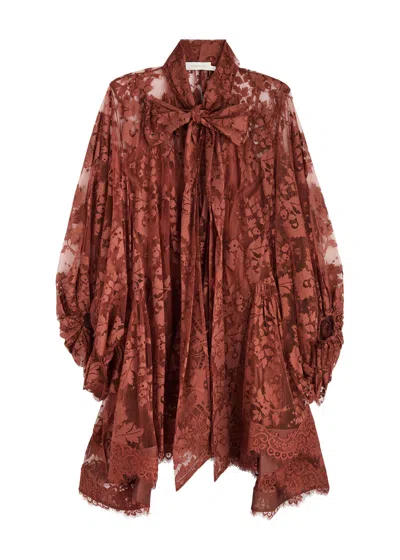 Zimmermann Illustration Lace Mini Dress In Chesnut