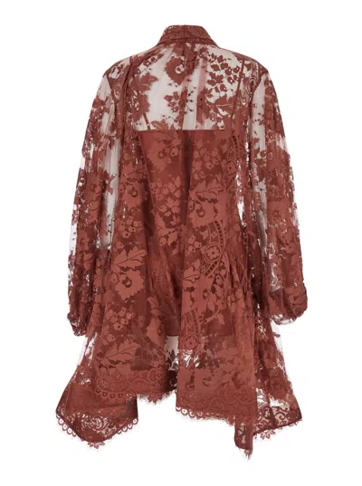 Zimmermann Illustration Lace Mini Dress In Chesnut