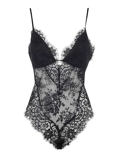 Zimmermann Illustration Cotton Blend Lace Bodysuit In Black