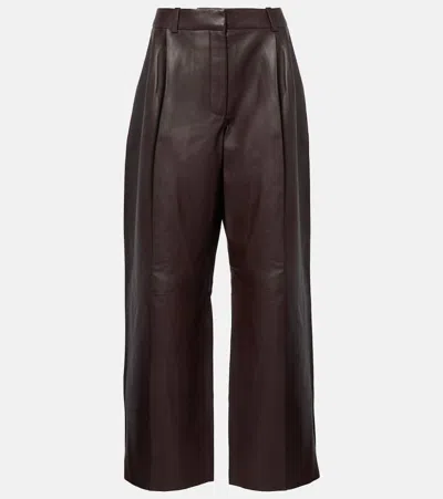 Zimmermann Illustration Leather Wide-leg Pants In Mahogany