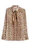 Zimmermann Illustration Tie-neck Leopard-print Shirt In Chocolate Leopard
