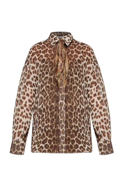 Zimmermann Illustration Leopard Printed Shirt In Chocolate Leopard