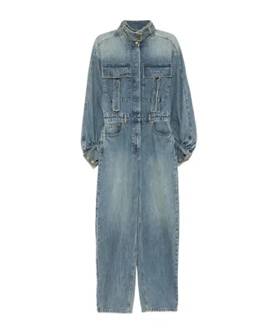 Zimmermann Illustration Long-sleeved Denim Jumpsuit In Multi