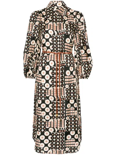 Zimmermann Illustration Geo Print Belted Long Sleeve Silk Shirtdress In Geomul