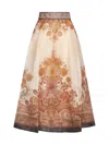 Zimmermann Illustration Printed Organza Midi Skirt In Cmp Cream Paisley