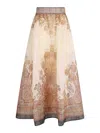 Zimmermann Illustration Printed Organza Midi Skirt In Cream