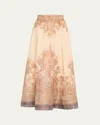 Zimmermann Illustration Printed Organza Midi Skirt In Cream Paisley