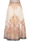 Zimmermann Illustration Printed Organza Midi Skirt In Neutrals