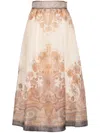 Zimmermann Illustration Printed Organza Midi Skirt In Cream Paisley