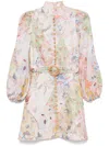 Zimmermann Bonita Floral-print Broderie Anglaise Belted Mini Dress In Multicolor Linen In Pink