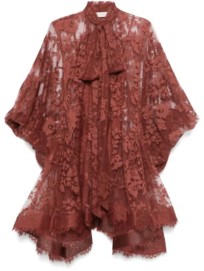 Zimmermann Illustration Lace Mini Dress In Chesnut