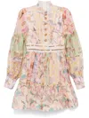Zimmermann Multicolor Printed Linen Mirror Dress In Pink