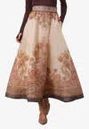 Zimmermann Illustration Printed Organza Midi Skirt In Beige