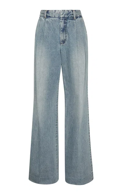ZIMMERMANN ILLUSTRATION PLEATED RIGID HIGH-RISE WIDE-LEG JEANS 