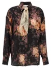 Zimmermann Illustration Lace-trimmed Floral-print Silk Crepe De Chine Shirt In Black