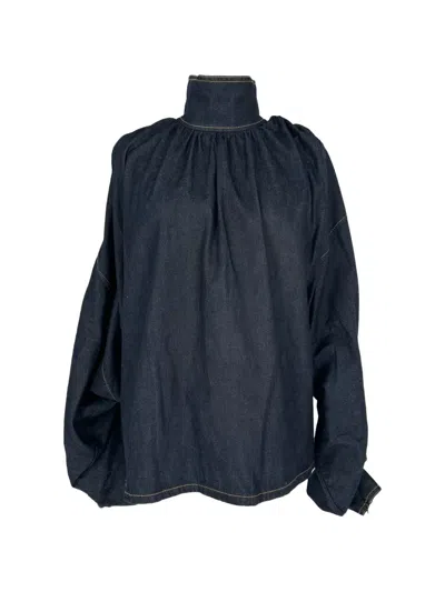 Pre-owned Zimmermann Illustration Puff-sleeve Blouse In Blue