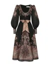 Zimmermann Illustration Belted Printed Linen And Silk-blend Organza Midi Dress In Black Paisley
