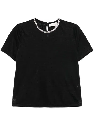 Zimmermann Embellished Neckline T-shirt Keyhole Back In Black