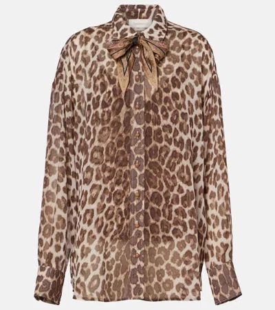 Zimmermann Illustration Tie-neck Leopard-print Shirt In Multi