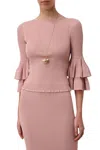 Zimmermann Ribbed Knit With Ruffled 3/4 Sleeves In Pink