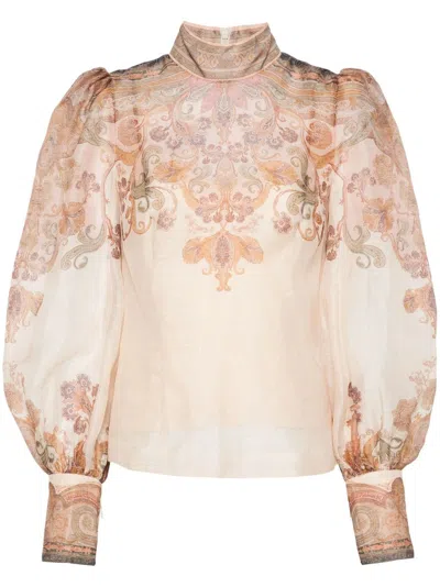 Zimmermann Paisley-print Long Puff-sleeve Top In Multi