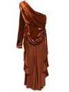 Zimmermann Illustration Draped Asymmetric Satin Top In Orange