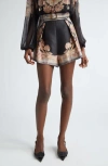 Zimmermann Illustration Belted Pleated Printed Silk And Cotton-blend Twill Shorts In Black Paisley