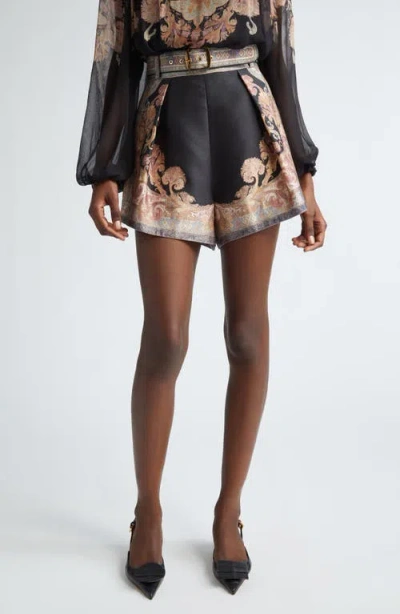 ZIMMERMANN ZIMMERMANN ILLUSTRATION TUCK BELTED SILK & COTTON SHORTS